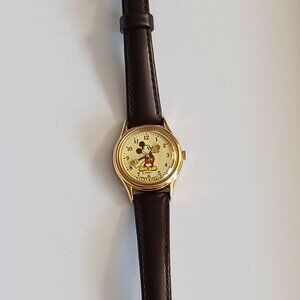 Lotus Mickey Mouse watch with brown leather band